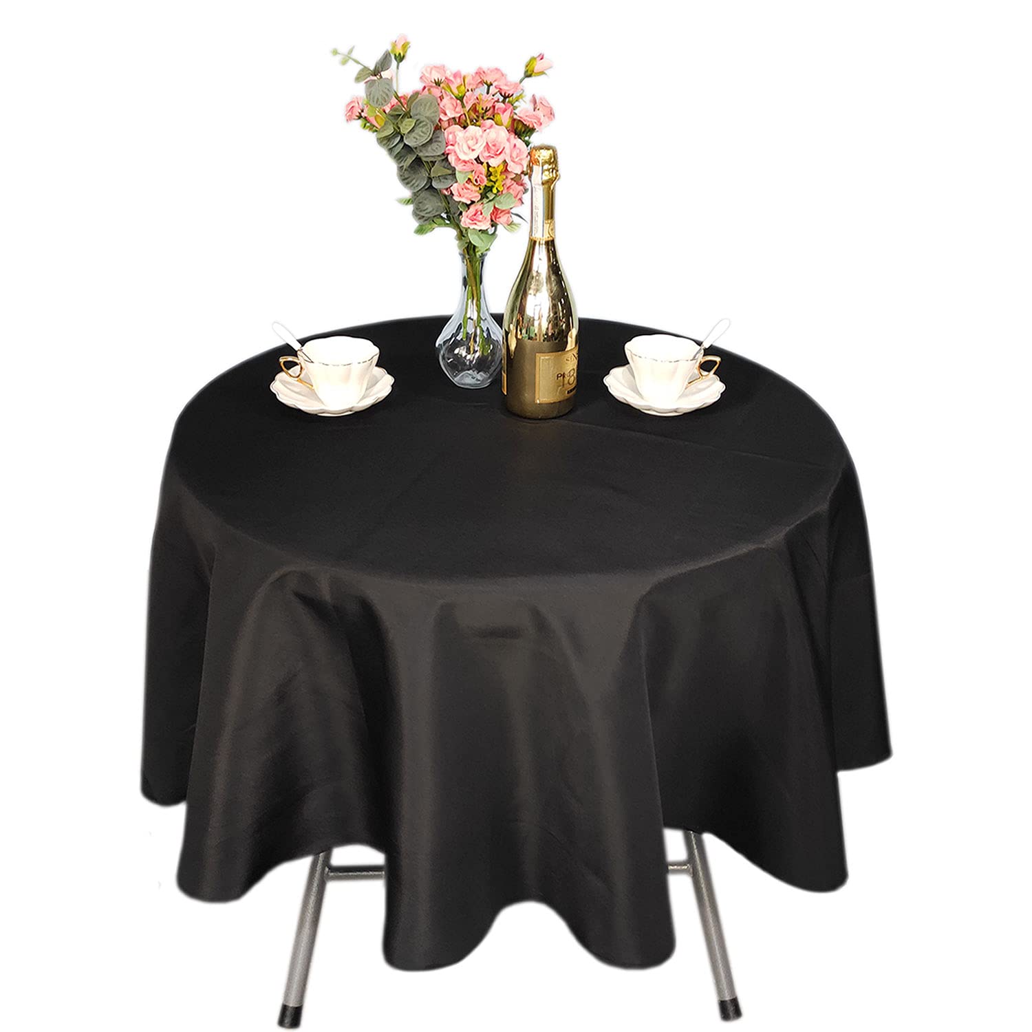 Weddecor 120" Round Black Tablecloth Premium Quality Polyester Washable Wedding Decorations Durable Fabric Table cover Banquets, Birthday, Anniversary Parties, Events, Restaurants - 5pcs