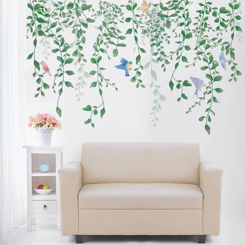 Runtoo Hanging Vine Birds Wall Decals Green Plant Leaves Wall Stickers for Bedroom Living Room Wall Art Decor — image 1