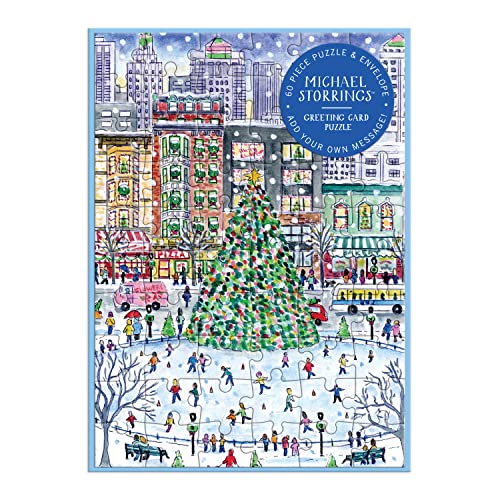 Galison Christmas in The City – Christmas Greeting and Jigsaw Puzzle Card Includes Color Coordinated Envelope and Sticker Seal