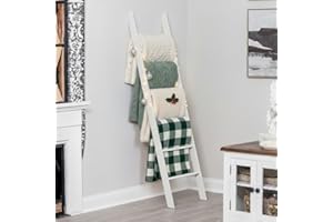 RELODECOR Blanket Ladder for Living Room and Bedroom, 5ft 8 inch, 6-Tier Wall Leaning Laminate Snag Free Construction (White) Rustic Decorative Farmhouse Blanket Storage, Quilt Rack, Ladder Shelf, Easy Assembly