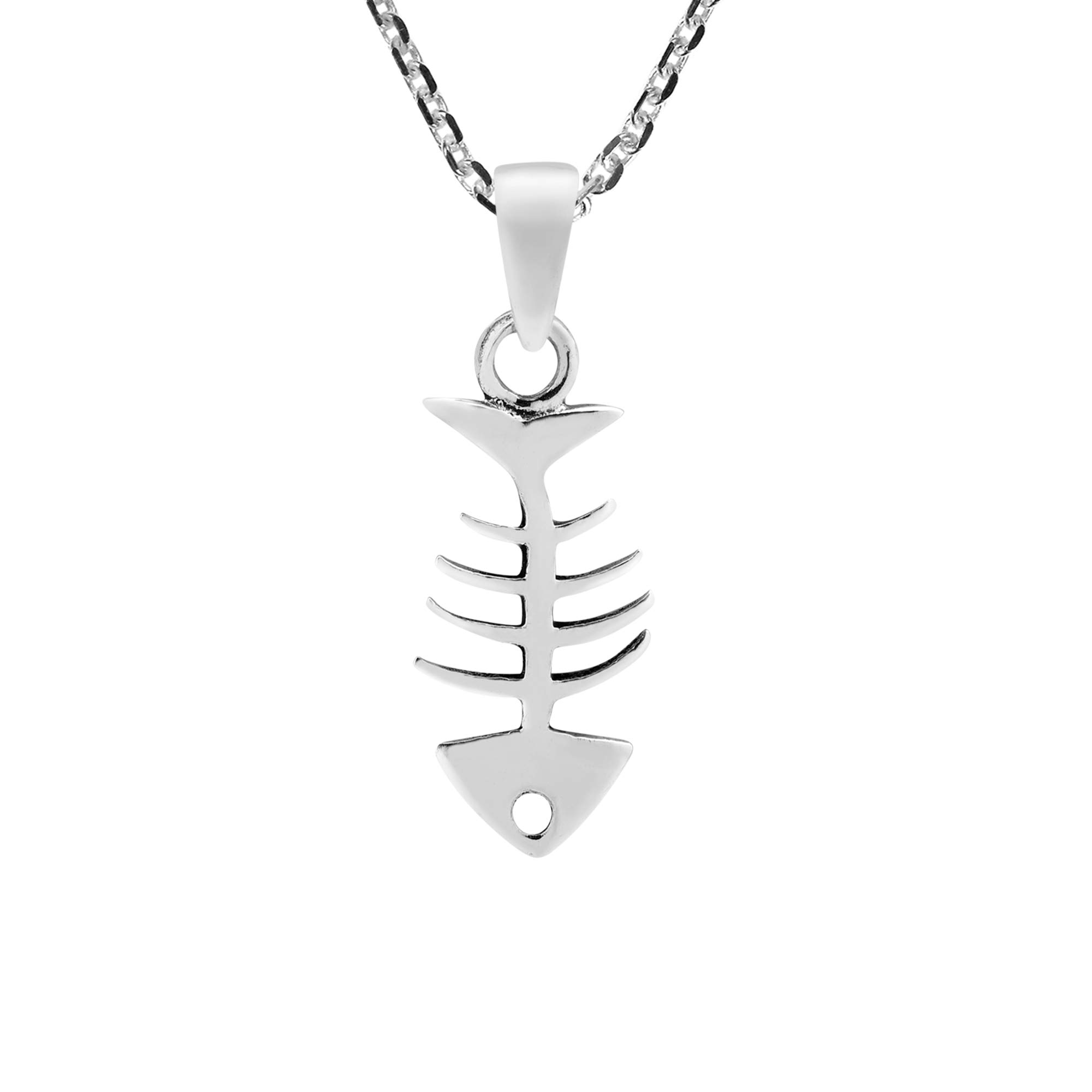 AeraVida Fashion Fish Bone Skeleton .925 Sterling Silver Pendant Necklace