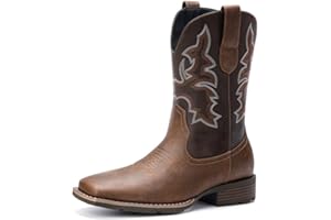 Suokdil Cowboy Boots for Men - Men's Western Boots with Embroidery, Slip Resistant Square Toe Chunky Heel, Durable and Fashionable Retro Classic Footwear for Spring and Fall