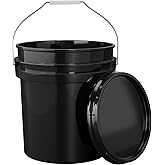 EconoHome 5-Gallon Black Bucket Pail Container with Lid | Metal Handles with Plastic Grip for Easy Carrying | Easy Stack and Store | Heavy-Duty Extra Durable | Food Grade | BPA Free - 1 Pack