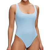 NANJI Sleeveless Tank Bodysuit for Women - Slim Fit Scoop Neck Thong Body Suit, Stretch Double Lined Tops Casual Going Out