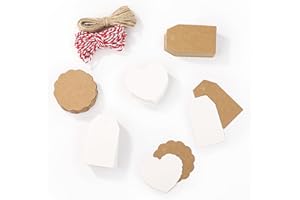 MOTROCE 200PCS Premium Gift Tags with String, Price Tags with String, 1.57x2.75 inches/2.36inches 150pcs Brown Gift Tags and 50pcs White Gift Tags, Marking Strung Tags for Christmas Day Wedding
