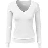 JJ Perfection Simple V-Neck Long Sleeve Pullover Essential Casual Soft Knit Fitted Sweaters for Womens Clothes with Plus Size