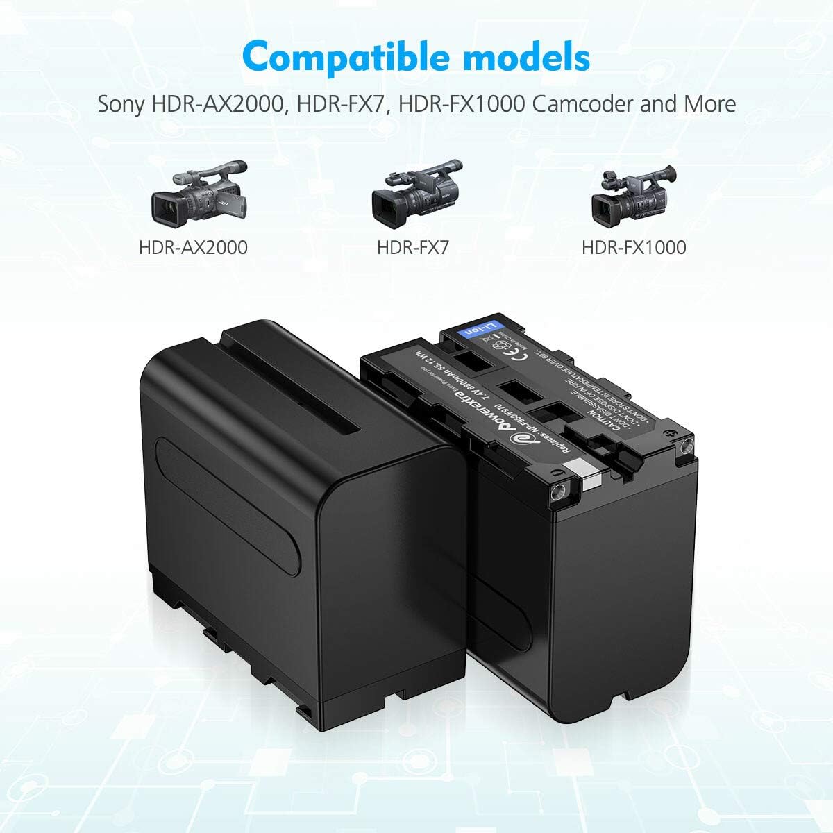 NP-F970,NP-F960,NP-F930,NP-F950,NP-F550,Powerextra 2 X 8800mAh Replacement Battery and Dual LCD Battery Charger Compatible with Sony Battery DCR-VX2100,DSR-PD150,DSR-PD170,HDR-AX2000,HDR-FX1,HDR-FX7 - Image 4