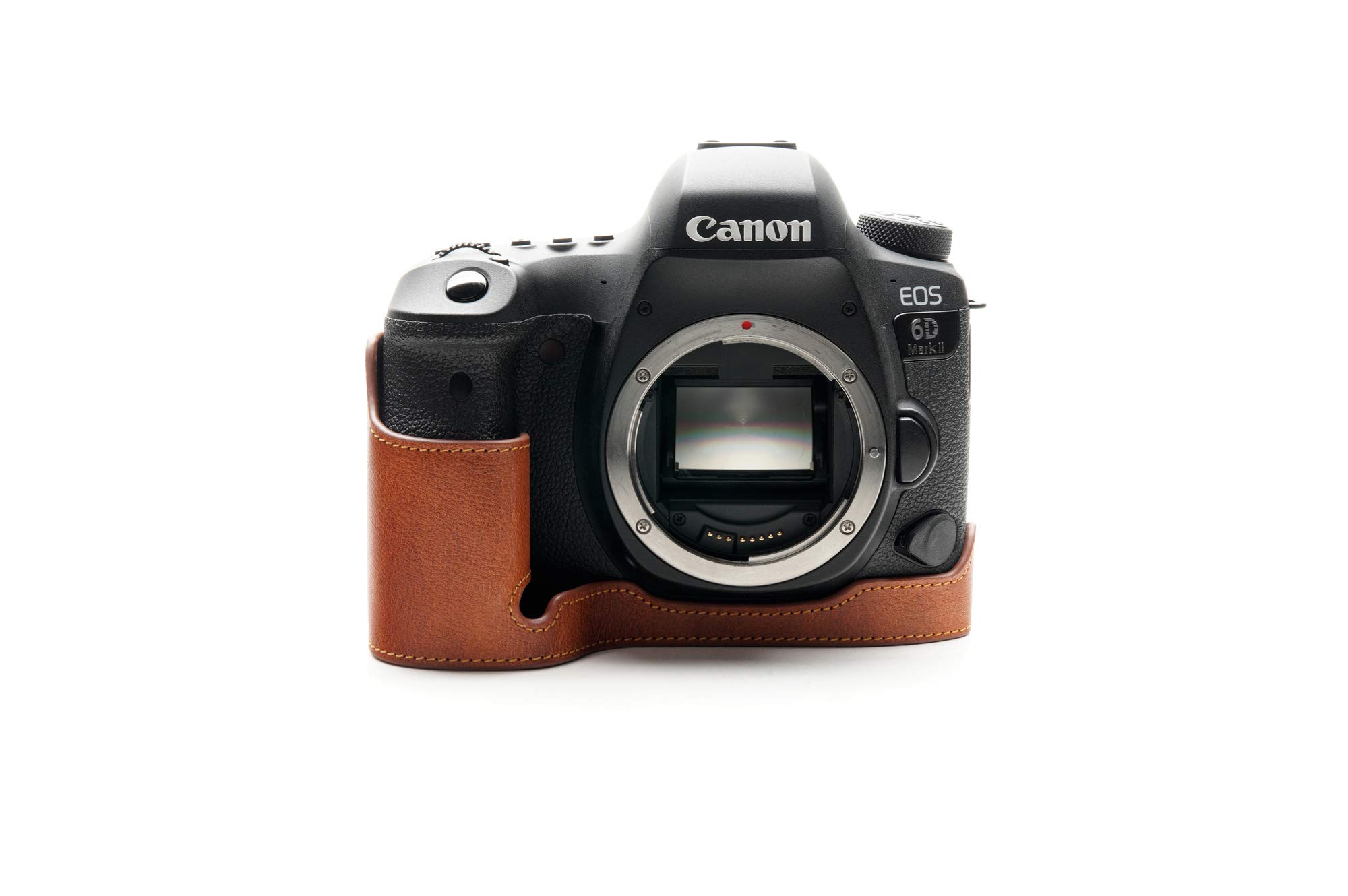 Eos 6D Mark II Case, Zakao Handmade Genuine Real Leather Half Camera Case Bag Cover for Canon Eos 6D Mark II Bottom Opening Version With Hand Strap (LavaBrown)