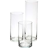 Royal Imports Glass Cylinder Vases for Centerpieces – Set of 3 Clear Hurricane Vases for Wedding, Table Decor, Floating Candles, Flowers, Candle Holders, Extra Tall Clear Vase Set, 6" / 8” / 11”