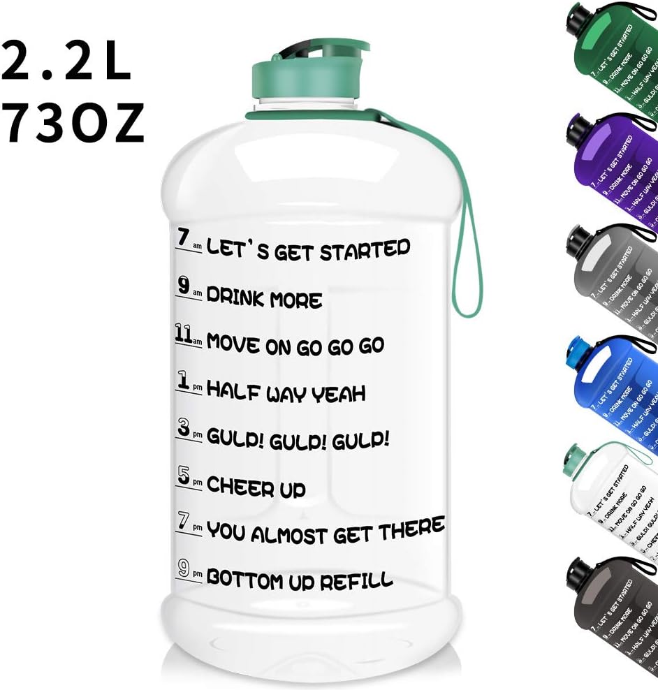 TOOFEEL Dishwasher Safe 2.2L Big Reusable Sports Water Bottle 75oz Half Gallon Water Jug with Mitivational Time Marker Container Large Capacity Canteen BPA Free Leak-Proof for Gym Fitness Athletic