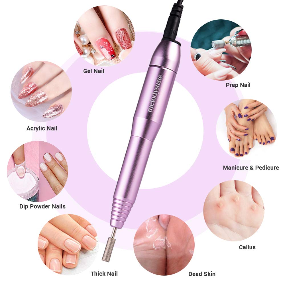 MelodySusie Portable Electric Nail Drill, Compact Efile Electrical Professional Nail File Kit for Acrylic, Gel Nails, Manicure Pedicure Polishing Shape Tools Design for Home Salon Use, Purple: Beauty