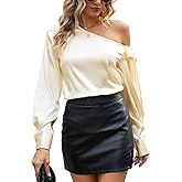 VIDUSSA Women's Off Shoulder Tops Satin Silk Shirts Casual Dressy Blouse Long Sleeve Office Work Tunics