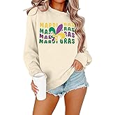 ALLTB Mardi Gras Sweatshirt for Women Carnival Outfit Shirt Fat Tuesday Shirt Holiday Party Long Sleeve Tops