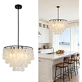 Loyled 4-Lights Capiz Shell Chandelier - 17.7” Coastal Chandelier For Dinning Room, Beach House Modern Black Light Fixture Wi