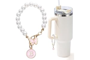LUHOHI Accessories for Stanley Cup Pearl Chain Initial Accessoriess for Handle Stuff Decor Water Bottle Jewelry Tumbler Cute Simple Modern Personalized Name ID Decorations Letter Pink Tag B