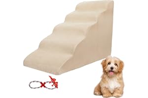 LitaiL Dog Stairs&Steps 24 inches High for High Beds, 5 Tiers Foam Pet Steps for Cats, Injured |Older Dogs-Portable Dog Steps with Handle, Non-Slip Bottom Dog Ramps, Color in Tan