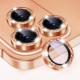 2 Pack Glitter Camera Lens Protector for iPhone 17 Pro Max,iPhone 17 Pro Tempered Glass Lens Screen Protector Bling Camera Cover Metal Individual Ring Women for 17 ProMax/ 17Pro,Glitter Orange