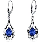 925 Sterling Silver Vintage Oxidized Retro Art Deco Dangle Drop Leverback Earrings with 9mm CZ Birthday Jewelry Gifts for Women Her