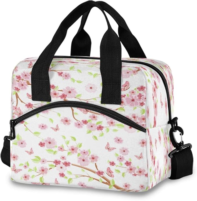 Womens Lunch Bags Branches Blossom of Cherry and Butterflies Adult