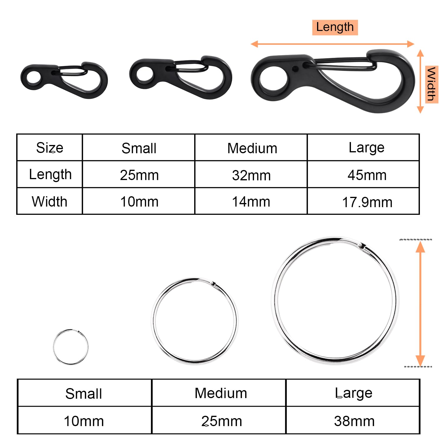 CooBigo 12 Sets Small Carabiner Clip Metal Spring Snap Hooks 1 inch Mini Paracord Hanging Clips for Camera Strap, Flashlight, Key Chain(25mm, 3 Colors)