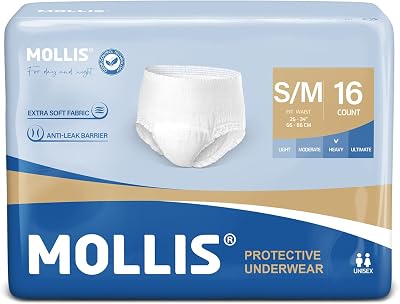 Mollis Incontinence Pants Unisex Small/Medium 16 Pack Maximum Absorbency