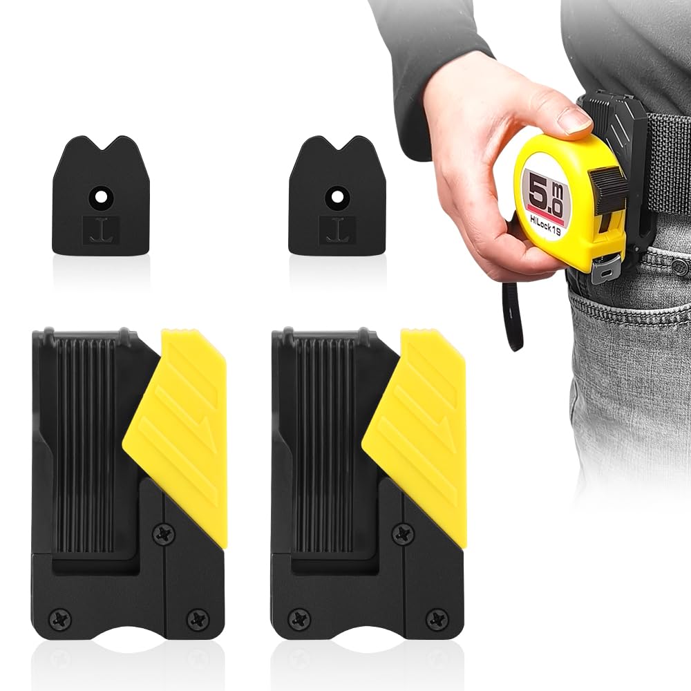 2 Pack Tape Measure Holder for Belt - Universal Tape Measure Holder Set, Secure, Efficient, Quick-Lock, Double The Convenience for Your Tool Belt (Yellow 2 Pcs)