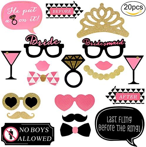 Yaafee 20pcs Photo Props DIY Disguise Props Mini Cardboard Signs for Wedding, Christmas, Birthday, Halloween, Masquerade, Single Party, with Sticks, Mustache, Hats, Glasses, Lips, Bowties