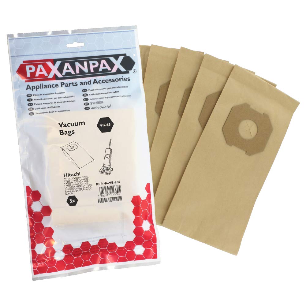 Paxanpax VB266 Compatible Paper Bags Hitachi CV50, CV60, CV80, CV460, CV560, CV580, CV760, CV770, CV775, CV780, CV785, CV790, CV975 Series (Pack of 5)