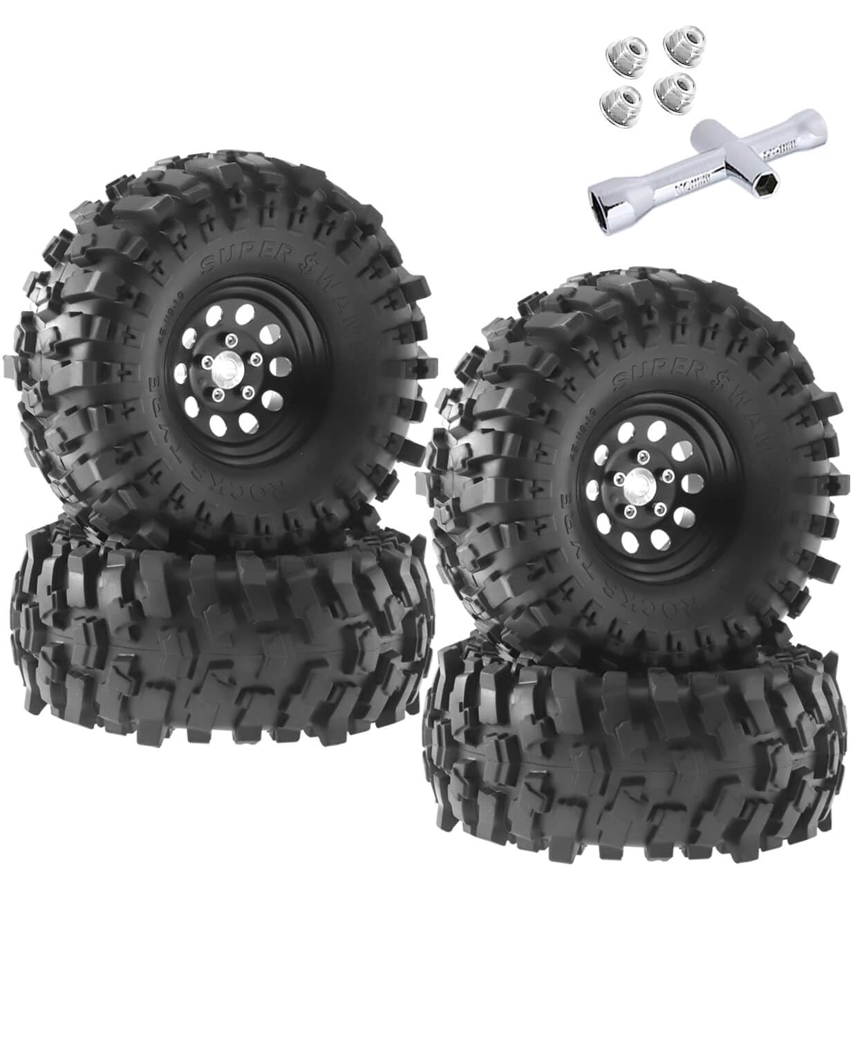 Photo 1 of ARRCat Aluminum RC 1.9 Beadlock Wheel Rims and Tires for 1/10 RC Crawler Car SCX10 SCX10 II 90046 SCX10 III AXI03007 SCX10 Pro TRX4 TRX6 D90 Gen7/8 VS4-10 MST CFX,1.9 Beadlock Wheels and Tires,Black