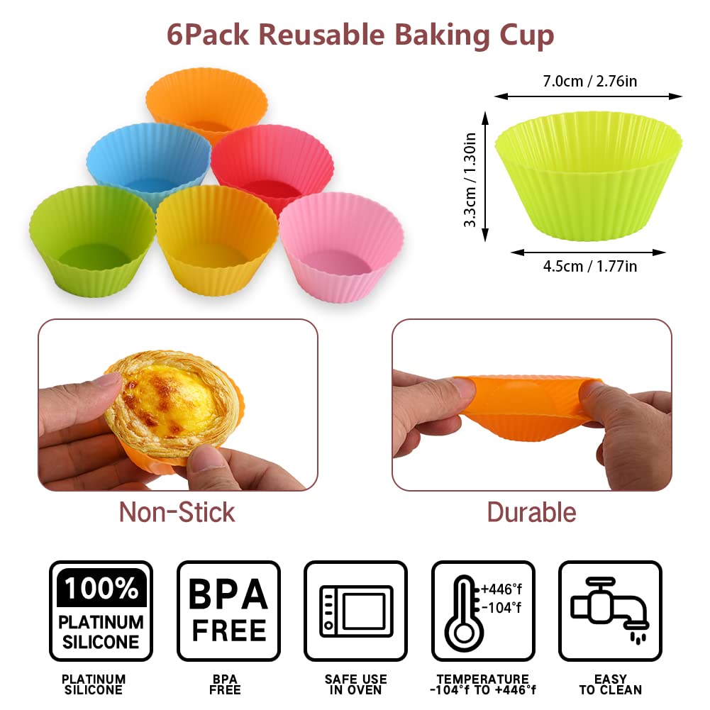 Abnaok 2PCS Silicone Air Fryer Egg Pan with 6PCS Reusable Silicone Baking Cups, Non-Stick Air Fryer Baking Pan, 3 Cavity Silicone Muffin Pans Muffin Cups for Baking