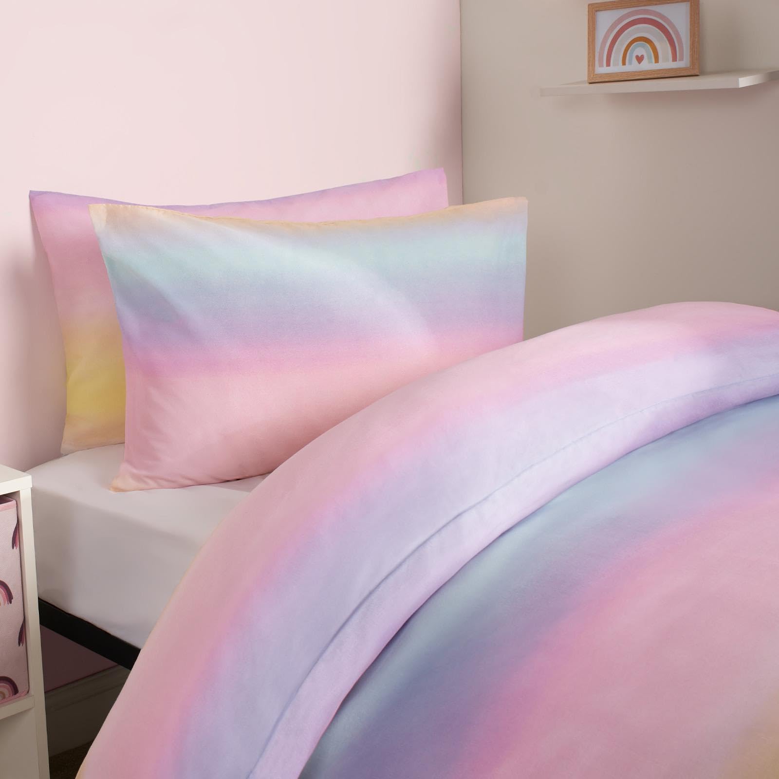 OHS Kids Double Duvet Set Rainbow, Super Soft Warm Polycotton Boys Girls Bedding Quilt Cover Stylish Comfy Bedding Double Bed Set Reversible Kids Duvet Cover with Pillowcases, Multi