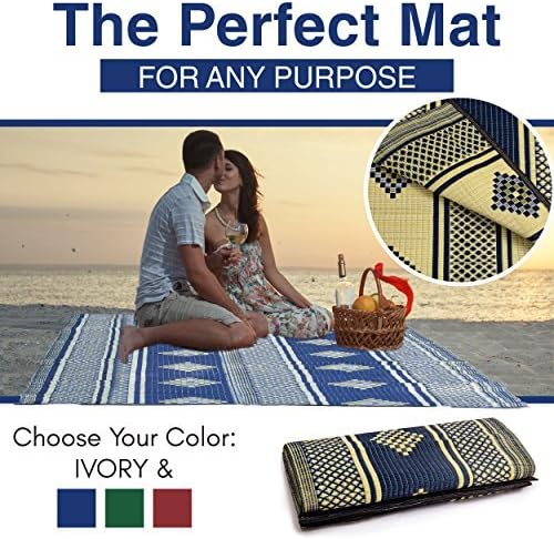 IndigoMer Outdoor Patio Rug - Reversible Outdoor Mat and RV Patio Rug Large Authentic Handmade Weatherproof, Sand Proof Perfect for Brightening Up Your Backyard Camping and Outside Living Space