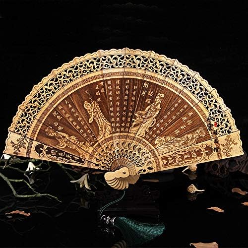 LUFEILI Cliff cypress fan gold silk nan wood fan wood craft fan hollow hollow carving exquisite folding fan Number 2 Four American Pour City, Base Gift Box