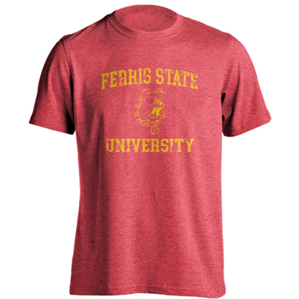 Sport Your Gear Ferris State Bulldogs Officially Licensed Distressed Retro Short Sleeve T-Shirt Game Day Tee Spirit Wear Fan Gear Apparel Red Heather Small Image