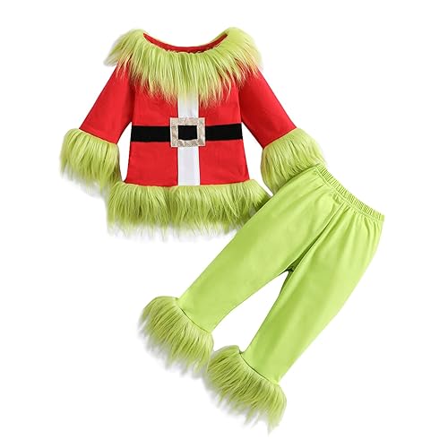 Baby Christmas Costume Santa Claus Outfit Green Furry Monster