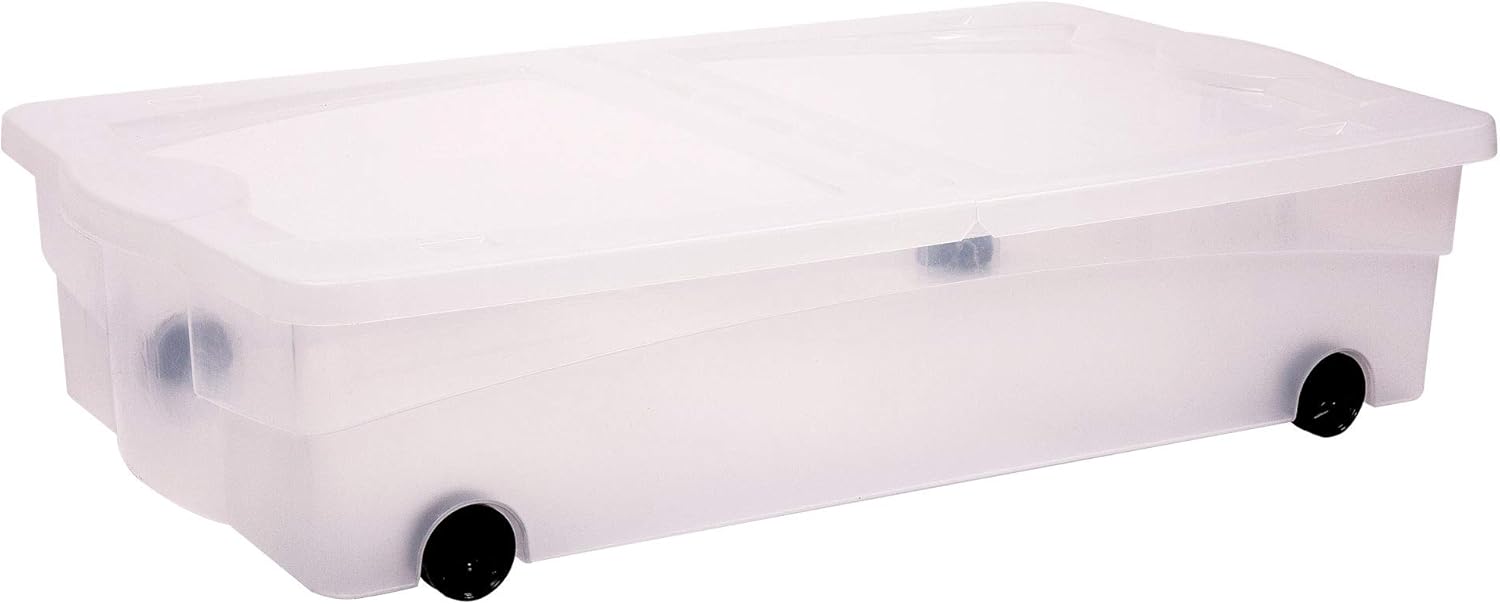 Keter Storage Box on Wheels Clear Plastic with Lid 50L Capacity