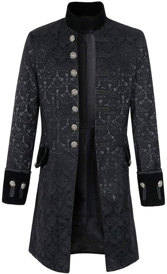 Men's Button Slim Fit Trench Jacket Tailcoat Print Gothic Frock Uniform Costume Praty Outwear