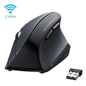 SANWA Wireless Mouse-Vertical Ergonomic Design, Blue LED Optical Mice, 800/1200/1600 DPI, 6 Buttons, USB Unifying Receiver, for Notebook, PC, Laptop, Computer, MacBook, for Work, Study, Gaming, Black