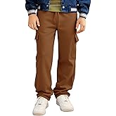 Haloumoning Boys Fleece Cargo Sweatpants Kids Athletic Wide Leg Joggers with Open Bottom and Drawstring & Pockets