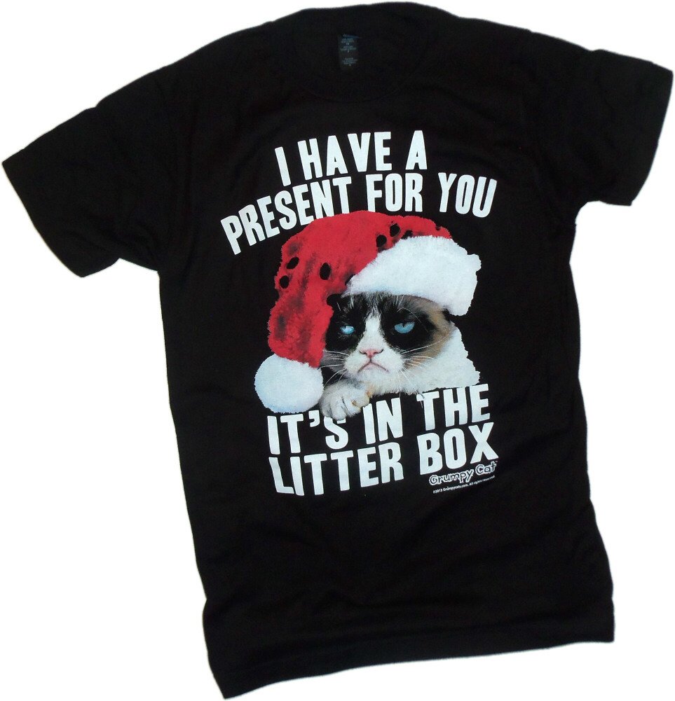 Litter Box Present Christmas Grumpy Cat Adult T Shirt 1954 Jznovelty