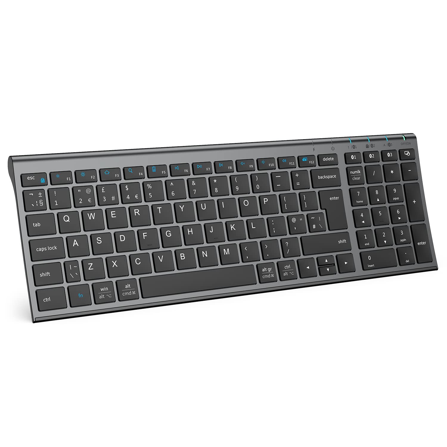 iClever Wireless Keyboard, Bluetooth Keyboard Stable Connection to Multi Devices Rechargeable Slim for Mac, iPad, Android, Windows, QWERTY UK Layout -Black