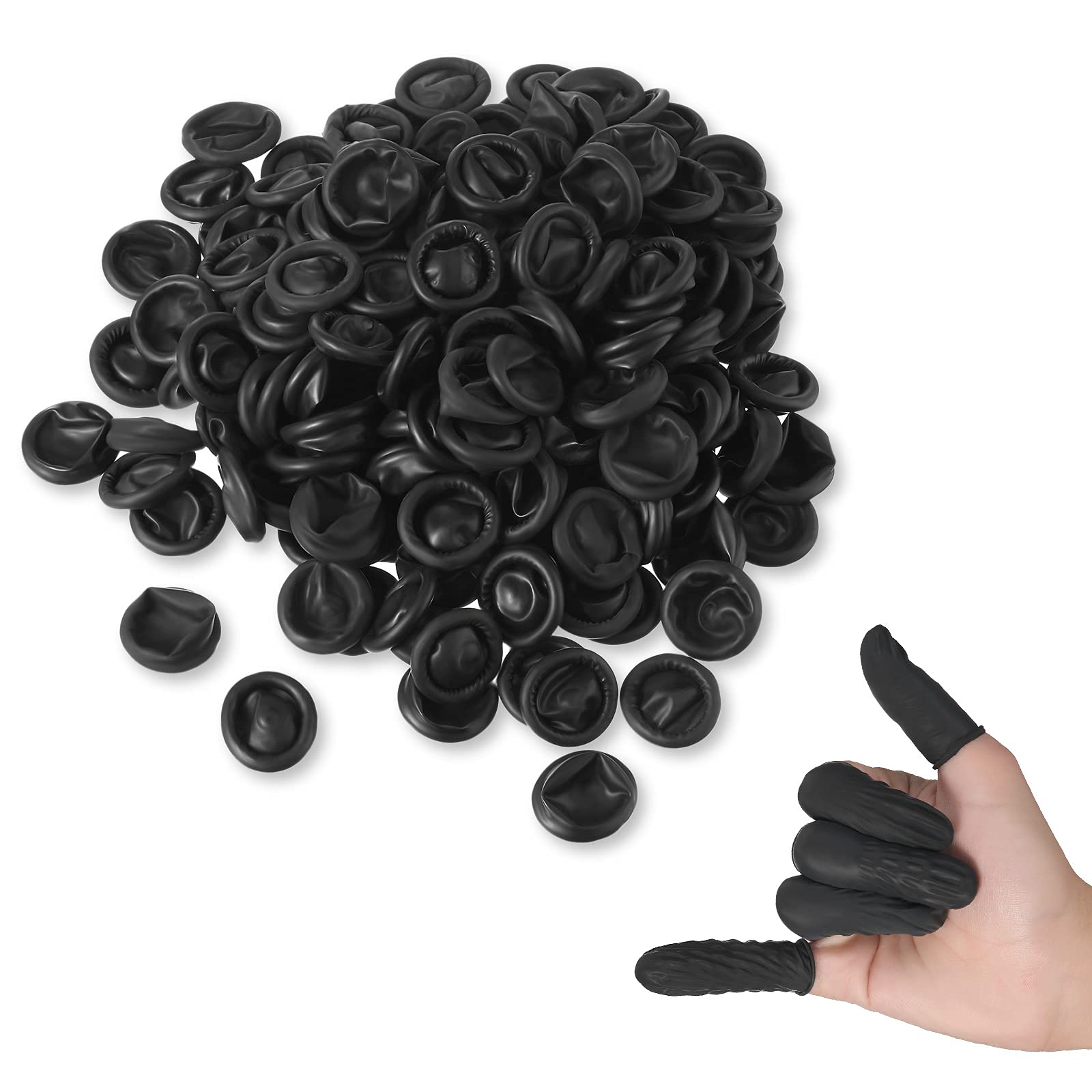 Photo 1 of Lauwell 400 Pcs Disposable Latex Finger Cots Protective Fingertips Gloves Black Finger Protectors Sleeves for Industrial, Beauty and More(2.6 x 1.1 Inch)
