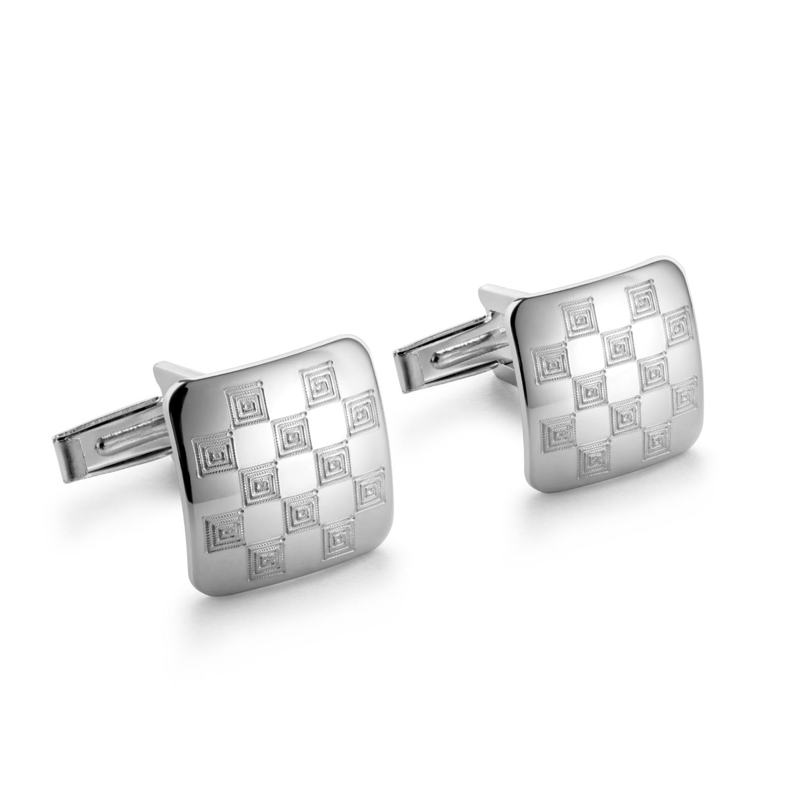 STERLL Mens Cufflinks In Genuine Silver Featuring Chessboard Pattern