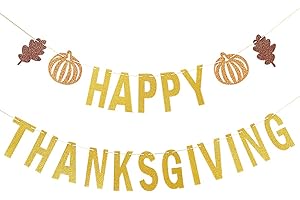 LEESKY Gold Happy Thanksgiving Banner Thanksgiving Party Banner, Thanksgiving Banner Decorations Friendsgiving Banner Decorations for Thanksgiving Party Decorations