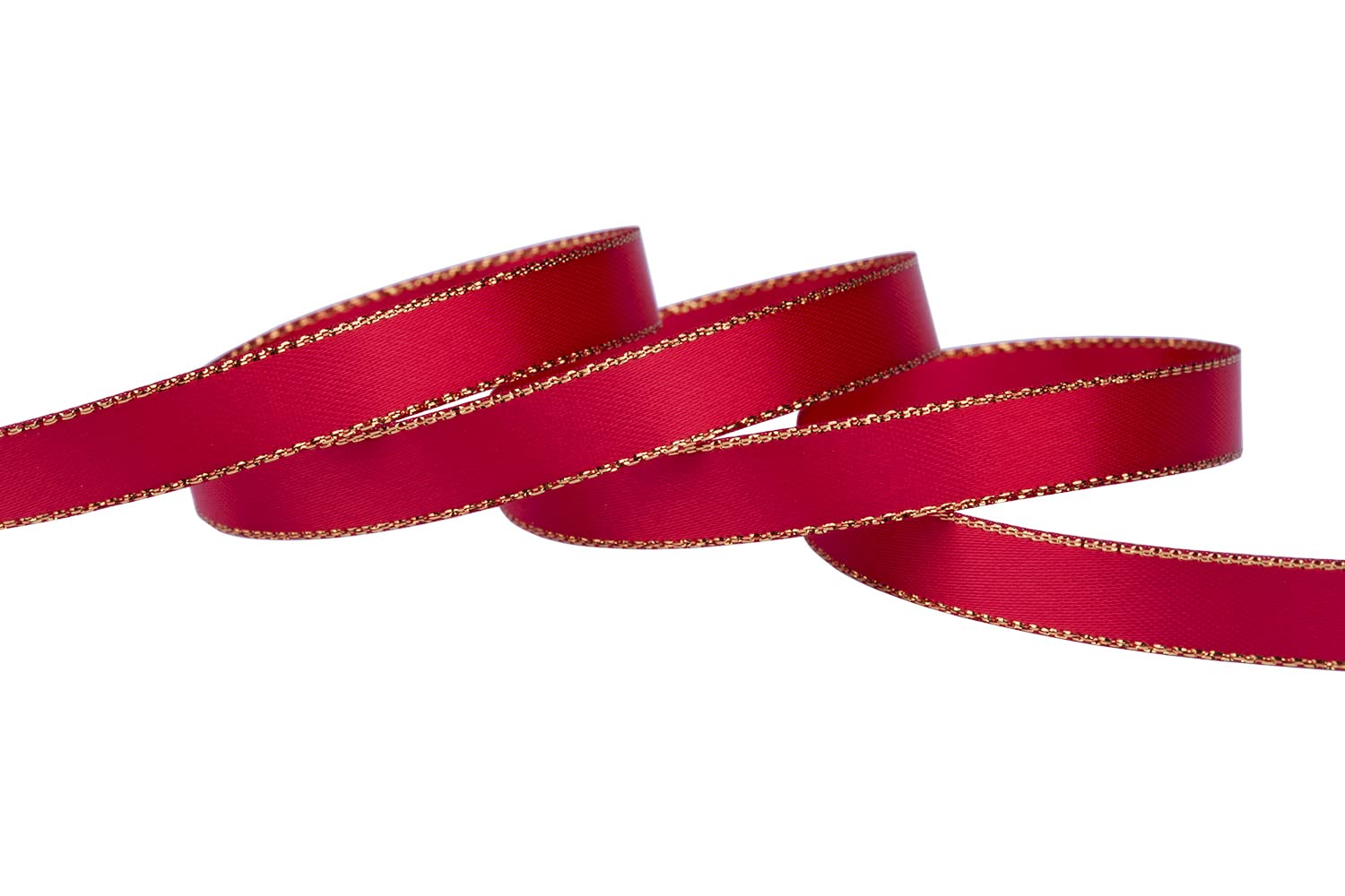 Ribbonitlux 9mm Width Double Face Satin Ribbon with Gold Edge 22 Meters (250-Red), Set for Gift Wrapping, Party Decor, Wedding and Craft