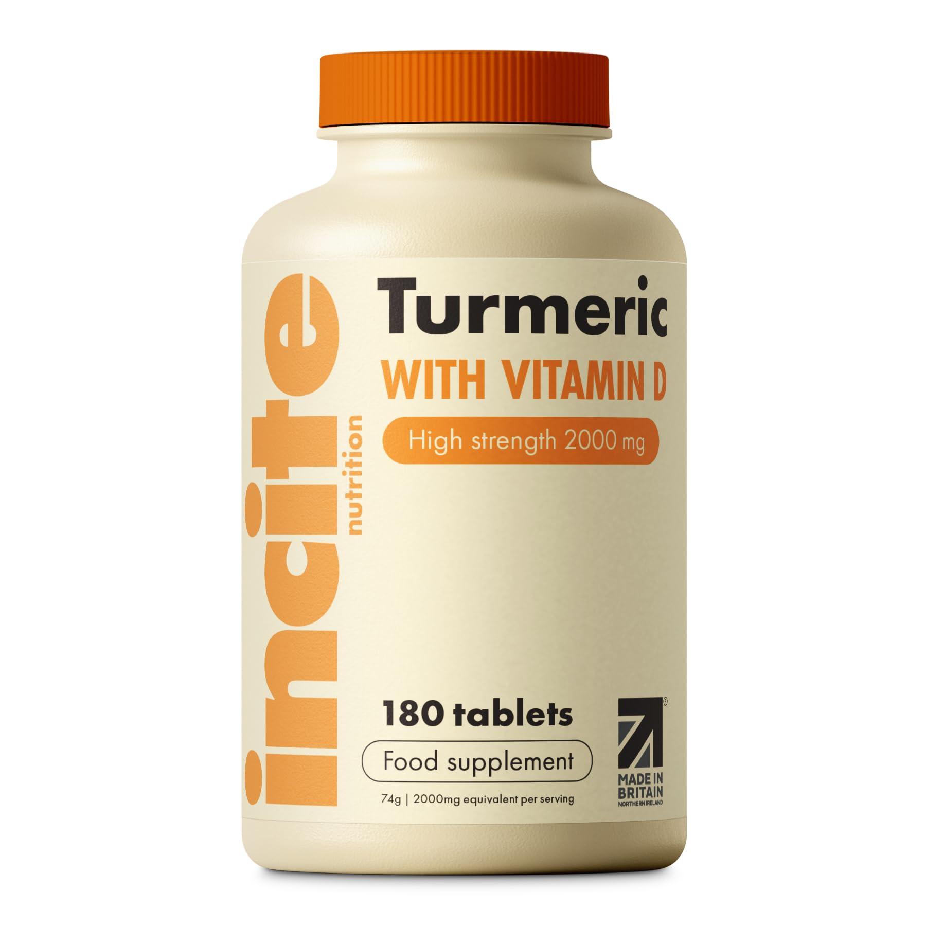 Incite Nutrition Turmeric Tablets 2000 mg. 3 Month Supply of High Strength Curcumin with Vitamin D. Antioxidant, Anti-Inflammatory, Immune System Support. Non-GMO and Suitable for Vegetarians