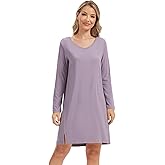 WiWi Women's Nightgown Soft Ribbed Long Sleeve Nightshirt Bamboo Viscose V-Neck Sleepwear Casual Sleep Shirt S-XXL