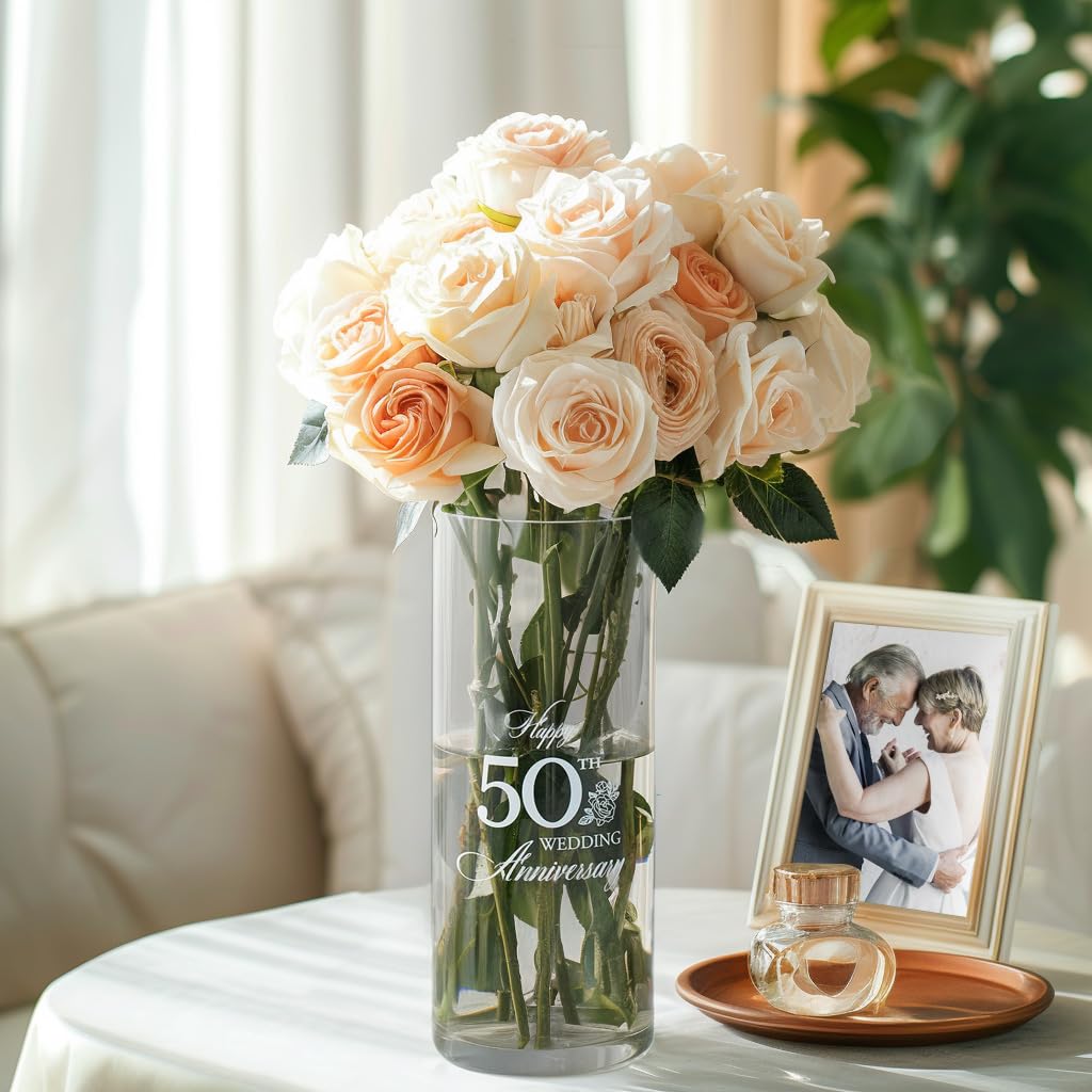 Photo 1 of AW BRIDAL 50th Anniversary Decorations 50th Anniversary Wedding Gifts for Couple 50Year Golden Wedding Vase Centerpiece for Mom Dad Parents Friend Sister Birthday Gifts Flower Vase Home Decor