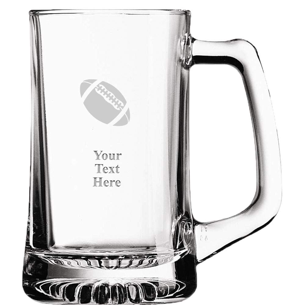 16 oz Personalized Football Beer Mug Gift With Your Own Engraving Text