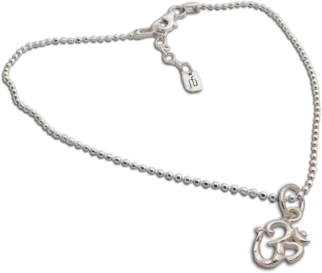 Shanti Boutique Tiny Silver Om Charm on Sterling Silver Anklet 9-10" adjustable